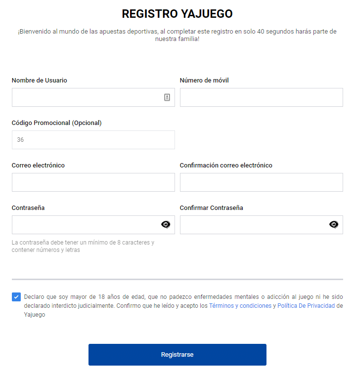 Yajuego registro